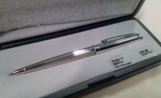 1982 Vintage Parker 75 Silver Ep Cap Actuated Ballpoint Pen France Old Stock
