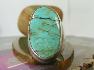 Vintage Navajo Royston Turquoise Coin Silver Mens Ring Size 10 38g Large Signet