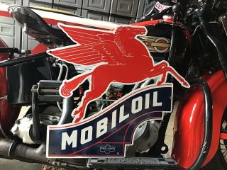 Vintage Porcelain Die - Cut Metal Mobiloil Pegasus Ford Chevy Dodge Harley