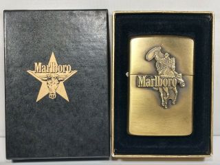Rare Vintage 1986 Marlboro Man Brass Zippo Lighter With Box