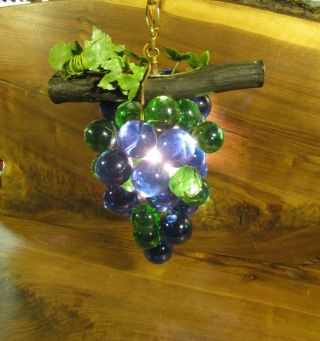 1960 ' s Vtg Lucite Acrylic Cluster Grapes Retro Hanging Lamp,  Light Blue & Green. 2