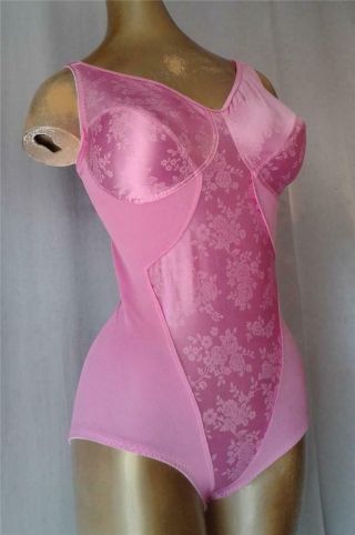 Glossy Hot Pink Floral Vintage 1980s Slimming Body Shaper Girdle - Sz 40 D