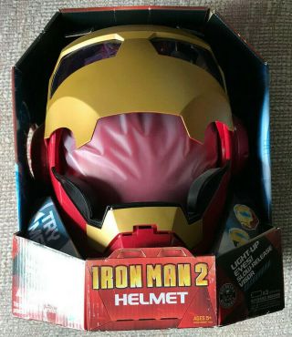 Vintage Marvel Iron Man 2 Full Head Helmet Toy Light Up Eyes Opening Face