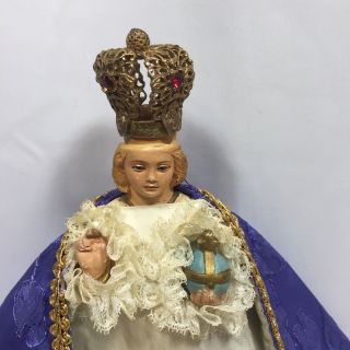 Vtg Jesus Infant Of Prague Chalkware Statue W Robes Ornate Crown 7.  5 " Catholic