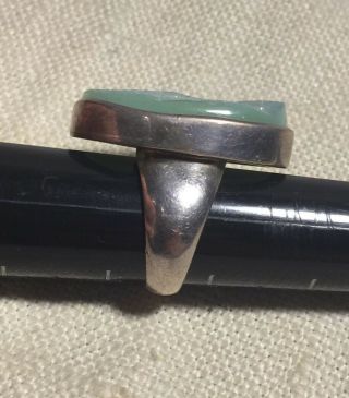Vintage Sterling Silver Modernist Green Chalcedony Designer Ring Size 9.  5 2
