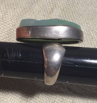Vintage Sterling Silver Modernist Green Chalcedony Designer Ring Size 9.  5 3