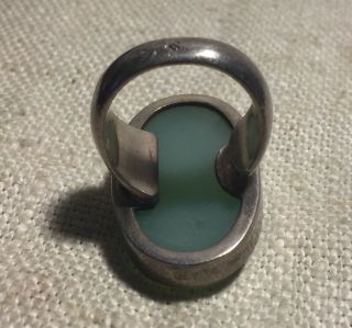 Vintage Sterling Silver Modernist Green Chalcedony Designer Ring Size 9.  5 6
