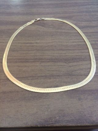 Vintage Heavy Herringbone Necklace Chain 14k Solid Yellow Gold Italy 17 " Long