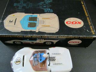 Vintage 1/24 White Cox Chaparral Slot Car With Driver,  Motor & Box