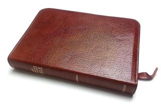 Vintage Compact Holy Bible Top Grain Cowhide Leather Brown Cover Lockman Holman