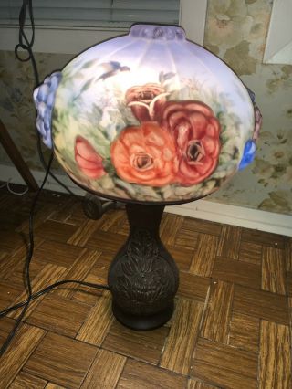 Vintage Concord Lamp - With Numbered Dg Glass Shade - Painted Garden