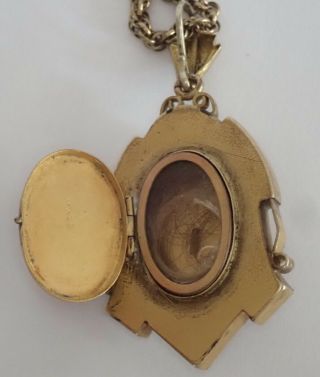 ANTIQUE VICTORIAN ETRUSCAN REVIVAL GOLD FILLED SEED PEARL LYRE LOCKET NECKLACE 5