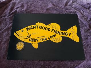 Vintage Want Good Fishing? Obey The Law Porcelain Enamel Sign 1940  S Very Rare