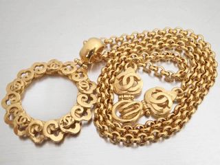 Auth Chanel Cc Logo Vintage 97p Long Chain Necklace Goldtone Metal - E38572