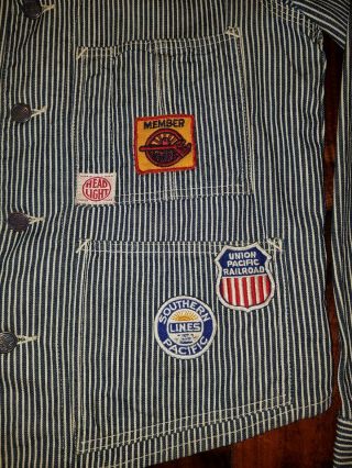 Vintage HEAD LIGHT Union Made Conductor Clothes striped with Patches 70s - 80s LA 2