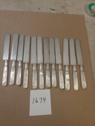 12 Landers Frary & Clark Sterling Silver Band Mother Of Pearl Handle Knives Aetn