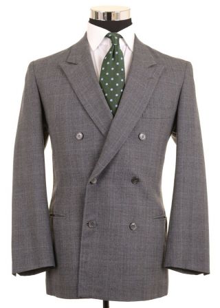 Vtg Italian Bespoke Durante Gray Glen Plaid Double Breasted Suit Jacket Pants 38