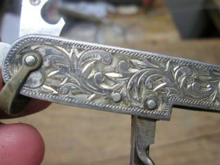 vintage Japanese Oriental Pocket Knife Multi Tool Ornate Sterling Silver Sides 4