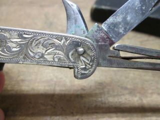 vintage Japanese Oriental Pocket Knife Multi Tool Ornate Sterling Silver Sides 6