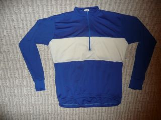 Wool Vintage Classic Retro Bike Jersey Xl Blue/white Merino Long Sleeve