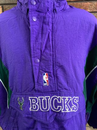 Vintage Rare NBA Milwaukee Bucks 1/4 Zip Starter Puffer Jacket Men ' s XL Big Logo 2