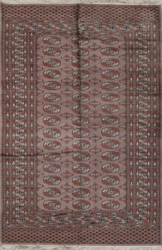 Vintage Taupe Color Geometric Wool 4x6 Bokhara Pakistan Oriental Area Rug Carpet
