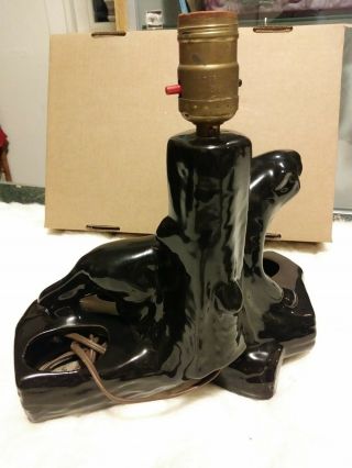 Vtg Mid Century Glossy Black Panther Ceramic Table Lamp/planter set. 5