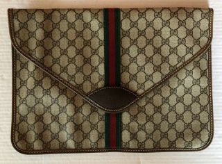 Vintage Gucci Gg Leather/canvas Laptop Case/sleeve Or Clutch/pouch
