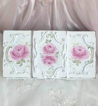 White Shabby Chic Vintage Wood Jewelry Box Hand Painted Hp Roses Pink Cottage 5