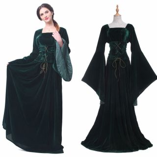 Women Medieval Renaissance Green Dress Corset Celtic Queen Gown Cosplay Costume