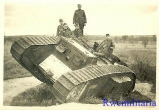 Rare: Wehrmacht Troops W/ Abandoned Ww1 Era Panzer Tank On Road; Russia