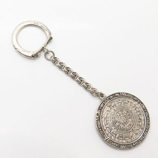 925 Sterling Silver Vintage Mexico Aztec Calendar Design Key Ring / Keychain 5