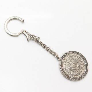 925 Sterling Silver Vintage Mexico Aztec Calendar Design Key Ring / Keychain 6