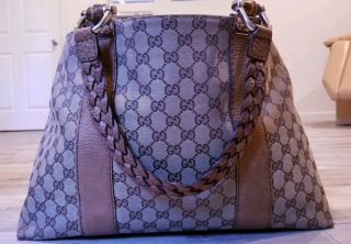 Authentic Gucci Vintage Canvas/leather Crossbody Bag Tri - Braided Strap Brown