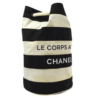 Auth Chanel Cc Drawstring Shoulder Bag Black White Canvas Nylon Vintage M13809
