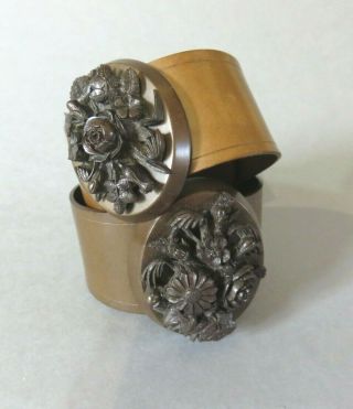 2 X Antique Victorian Floral Vulcanite Bangles Bracelet Mourning Jewellery