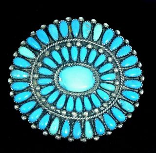 Vintage Signed Sterling & Vh Petitpoint Turquoise Large Pin Brooch / Pendant