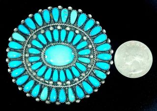 VINTAGE SIGNED STERLING & VH PETITPOINT TURQUOISE LARGE PIN BROOCH / PENDANT 2