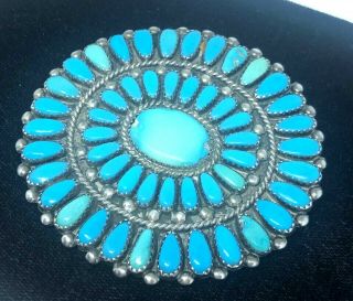 VINTAGE SIGNED STERLING & VH PETITPOINT TURQUOISE LARGE PIN BROOCH / PENDANT 3