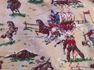 VINTAGE COWBOY WESTERN Red Cream 60s DUVET COVER BLANKET Twin Full Queen 2
