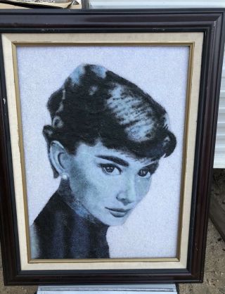 Vintage Audrey Hepburn Gravel Art Portrait 21”x27” Framed - Rare 5