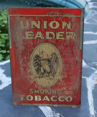 Rare Antique Vintage Union Leader Smoking Tobacco Tin Metal Sign