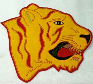 Vintage Large Letterman Sweater Jacket Patch Tiger Yellow Red Felt Cloth Backing