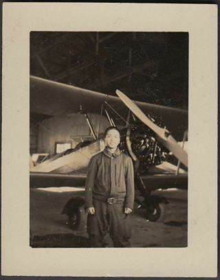 C2 WwⅡ Japanese Army Air Force Photo Pilot Beside Airplane