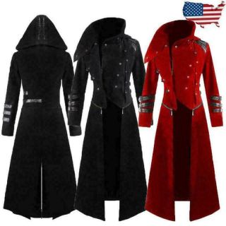 Men Coat Steampunk Vintage Tailcoat Trench Jacket Gothic Victorian Frock Coat Us