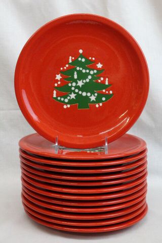 Set Of 13 Vintage Red Christmas Tree Wafchtersbach 10 " Dinner Plates