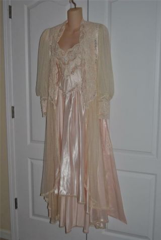 Vtg Jonquil By Diane Samandi Wedding Negligee Nightgown Peignoir Set Pearls