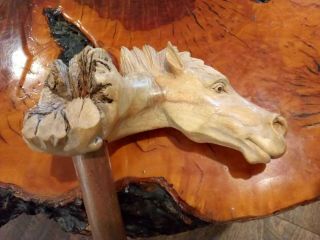 Hand Carved Wooden Stallion Walking Cane