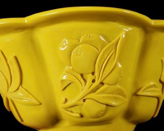 FINE OLD CHINESE YELLOW CARVED FLOWERS PEKING ART GLASS BOWL & WOOD STAND CHINA 5