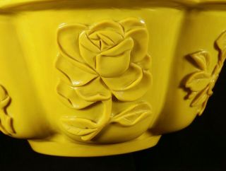 FINE OLD CHINESE YELLOW CARVED FLOWERS PEKING ART GLASS BOWL & WOOD STAND CHINA 6